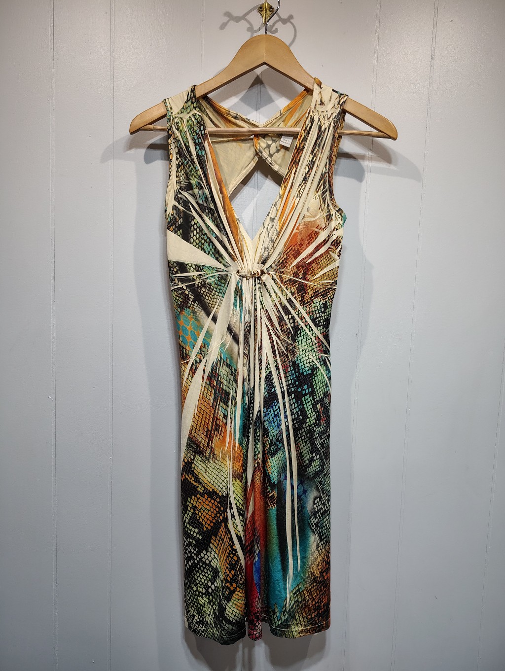 Boston Proper Multicolor Snake Burst Keyhole Dress Small Gold Hardware V-Neck